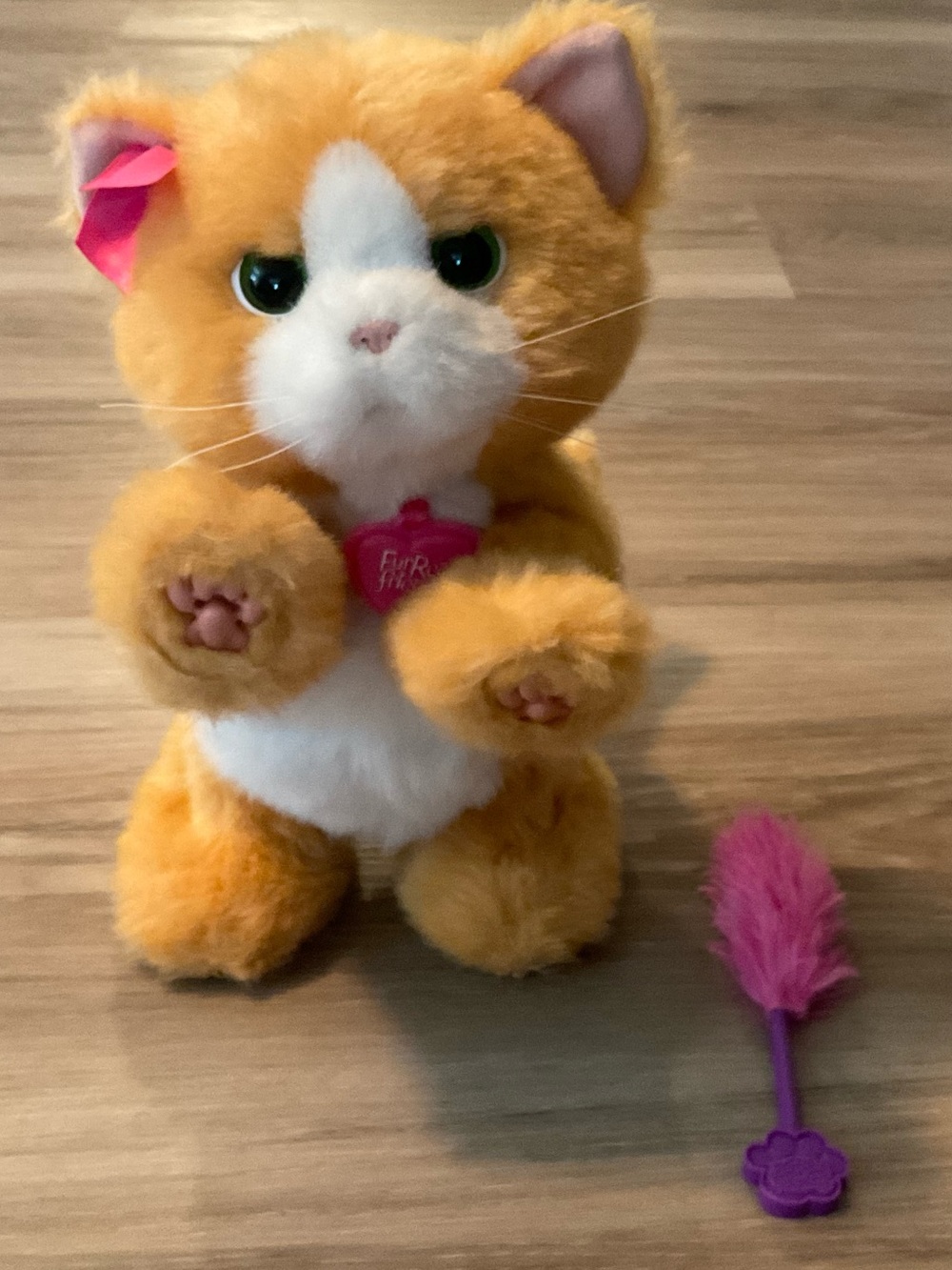 Fur real friends | Orange and White Plush Kitten with Pink Bow and Feather Toy